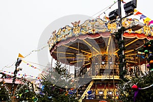 MOSCOW, RUSSIA - December, 2017 : Carousel in the center of Moscow, established in the framework of the Festival `Journey to Ch