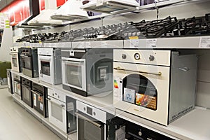 Moscow, Russia - February 02. 2016. cookers in Eldorado, large chain stores selling electronics