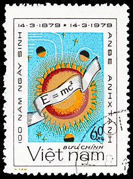 Equation, sun, planets, 100th anniversary of the birth of Albert Einstein 1879-1955 serie, circa 1979