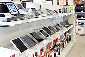 Moscow, Russia - February 02. 2016. Tablet PC in Eldorado is large chain stores selling electronics