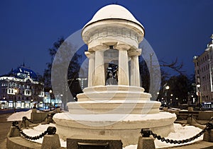 Moscow, Russia,  Fountain-rotunda `Natalia and Alexander` or `Pushkin and Natalie` on Nikitsky Gate Square.