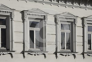 Moscow, Russia. Goncharnaya street house 7/4, corner of Ryumin lane. Fragment of the facade of The Filevsky mansion.