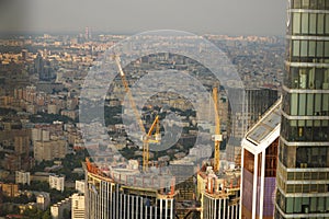 Moscow, Russia, High rise buildings of Moscow business center Moscow - city. Top view of Moscow city skyline