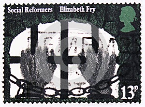 Hands clutching Prison Bars Elizabeth Fry, Social Reformers serie, circa 1976