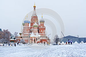 Saint Basil`s Cathedral on Red Square in winter. Moscow. Russia