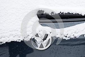 Moscow, Russia - January 11, 2019: Volkswagen car covered with snow on a winter street