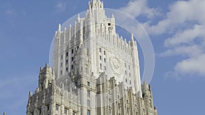 MOSCOW, RUSSIA - JULE 27 2019: The main building of Ministry of Foreign Affairs is one of the famous seven skyscrapers