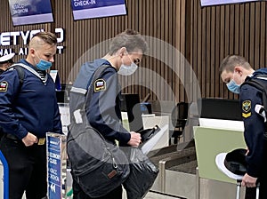 Moscow, Russia, July, 09, 2020. Cadets of the Maritime Institute of Murmansk state technical University at the check-in counters a