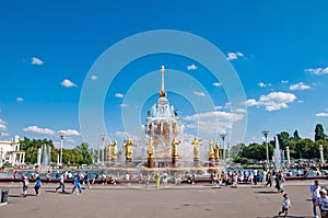 Moscow, Russia - July 17 , 2023: Fountain of Friendship of Peoples at the All-Russian Exhibition Center