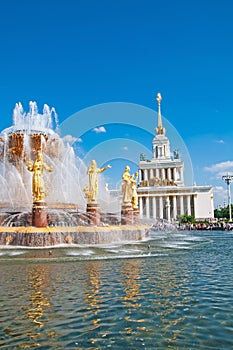 Moscow, Russia - July 17 , 2023: Fountain of Friendship of Peoples at the All-Russian Exhibition Center