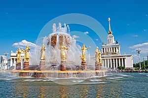 Moscow, Russia - July 17 , 2023: Fountain of Friendship of Peoples at the All-Russian Exhibition Center