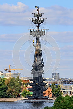 Moscow, Russia - July 30, 2018: Monument to russian Tsar Peter the Great on Moskva river in Moscow