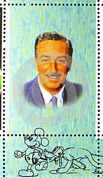 Postage stamp printed in Somalia shows Walt Disney, Mickey Mouse serie, circa 2004