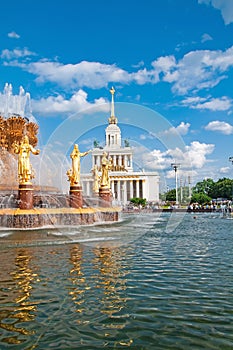 Moscow, Russia - June 30 , 2023: Fountain of Friendship of Peoples at the All-Russian Exhibition Center