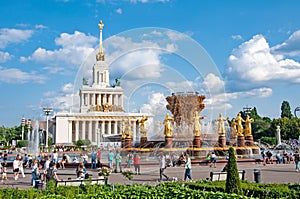 Moscow, Russia - June 30 , 2023: Fountain of Friendship of Peoples at the All-Russian Exhibition Center