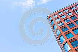 Modern building, view from below. Architecture in modern city. Sale and rental of real estate