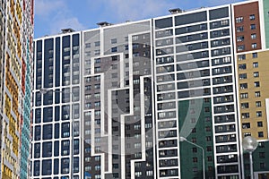 MOSCOW, RUSSIA - March 2023: Facades of new buildings of a residential complex in Butovo, Moscow, Russia. Modern style