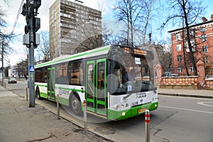 Moscow, Russia - March 14, 2016. City bus route 78 on Gorokhovaya street