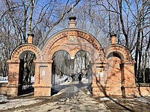 Moscow, Russia, March, 19, 2023. Gate to the territory of the church of Beheading of the head of John the Baptist in Dyakovo