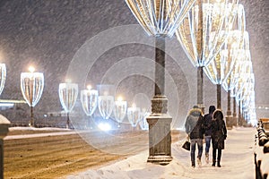 Snowstorm in Moscow in the night