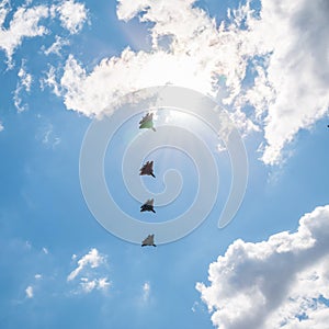 Moscow, Russia - May, 05, 2021: Four Sukhoi SU-57 flying over Red Square during the preparation of the May 9 parade