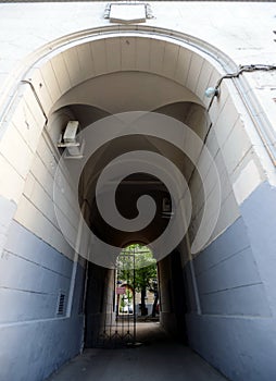 Arch in the building of the house number 23 in Gagarinsky lane of Moscow. photo