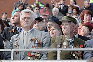 Moscow, Russia - may 09, 2008: celebration of Victory Day WWII parade on red square. Solemn passage of military equipment, flying