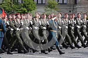 Moscow, Russia - may 09, 2008: celebration of Victory Day WWII parade on red square. Solemn passage of military equipment, flying