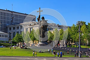 Moscow, Russia - May 27, 2018: Monument to Prince Vladimir on Borovitskaya square in sunny evening