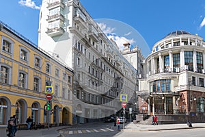 Moscow, Russia - May 4.2019. Myasnitskaya street in the area of the Higher School of Economics