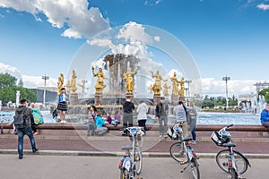 MOSCOW, RUSSIA - May 27, 2017: The Peoples Friendship Fountain in Exhibition of Achievements of National Economy VDNKh .