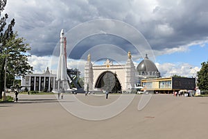 Moscow, Russia - May 07, 2019: Polytechnical Museum, Cosmos Pavilion and the Museum of Optical Illusions