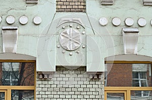 Moscow, Russia, May, 09, 2015, Russian scene: Nobody, ancient apartment house of A. I. Shagurin, elements of decor