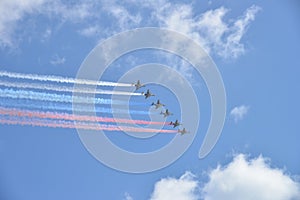 Russian military aircraft fly in the sky