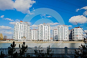 Moscow, Russia, NOVEMBER 2018. Butovo district, new building, panoramic view into the territory near the house, new houses,