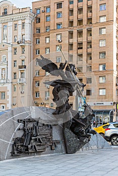 Moscow, Russia - November 2. 2017. Monument to Kalashnikov, designer of AK-47 on Oryzheyny lane.