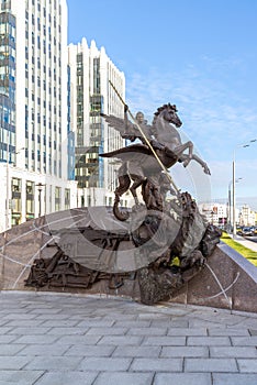 Moscow, Russia - November 2. 2017. Monument to Kalashnikov, designer of AK-47 on Oryzheyny lane.