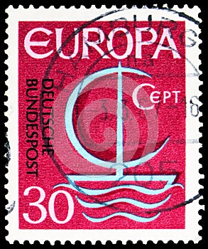 Postage stamp printed in Germany shows Ship, Europa (C.E.P.T.) serie, circa 1966