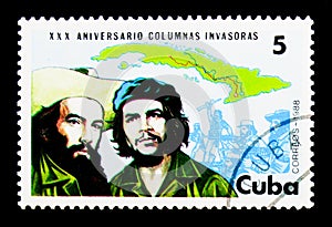 Map of Cuba, Fidel and Cienfuegos, Revolutionary Invasion Forces