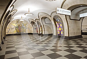 Moscow, Russia, Novoslobodskaya subway station ring line.