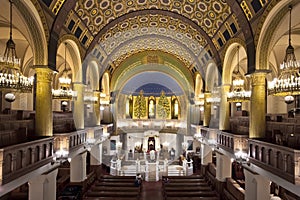 Moscow / Russia - October 25, 2018: Moscow Choral Synagogue, worship service is underway, a rich but strict interior