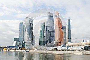 Moscow, Russia - October 05, 2019: Moscow City skyline. Moscow International Business Centre at day time with Moskva river.