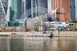 Moscow, Russia - October 05, 2019: Moscow City skyline. Moscow International Business Centre at day time with Moskva river.