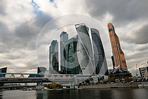 MOSCOW, RUSSIA - OCTOBER 24, 2017: Modern skyscrapers of the Moscow International Business Centre MIBC on the Moscow river embankm