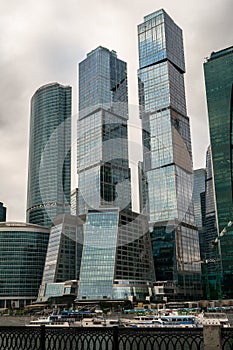 MOSCOW, RUSSIA - OCTOBER 24, 2017: Modern skyscrapers of the Moscow International Business Centre MIBC on the Moscow river embankm