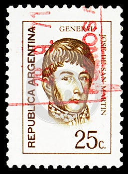 Postage stamp printed in Argentina shows Jose Francisco de San Martin (1778-1850), Generals serie, 25 c - Argentine centavo, circa