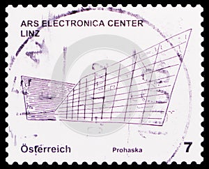 Postage stamp printed in Austria shows Ars Electronica Centre Linz, Museums and Houses of Art serie, circa 2001