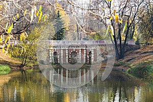 Moscow, Russia - October 05, 2019: Rastrelli grotto in Lefortovo Park in Moscow. The building of the XVIII century of brick with