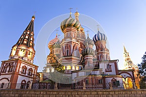 Moscow, Russia, Red Square, Cathedral of Intercession of Most Holy Theotokos on the Moat  Temple of Basil the Blessed at night