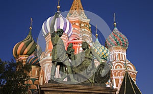 Moscow, Russia, Red Square, Cathedral of Intercession of Most Holy Theotokos on the Moat Temple of Basil the Blessed at night